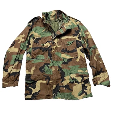 Vintage 1990s US Army M-1965 Camouflage Field Jacket ~ size Medium Regular ~ Coat ~ Military Uniform ~ Woodland Camo ~ 