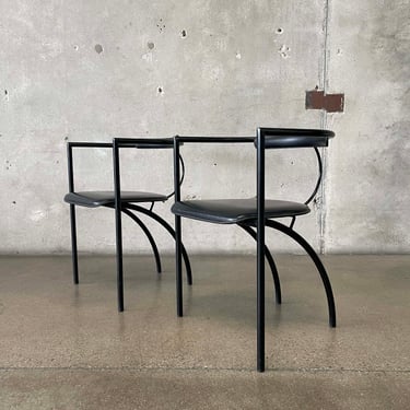 Pair of Post Modern Leather &amp; Metal Chairs