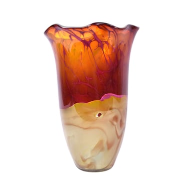 1998 Tim Chilina Studio Art Glass Vase Marbled Colors 