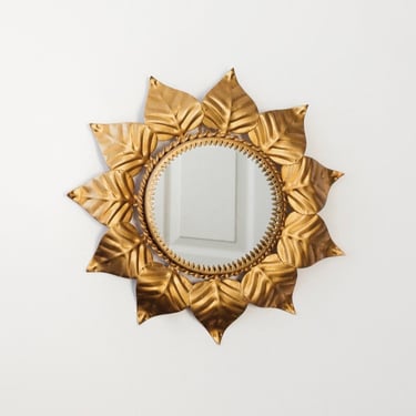 midcentury French sunburst mirror  with leaf “rays”