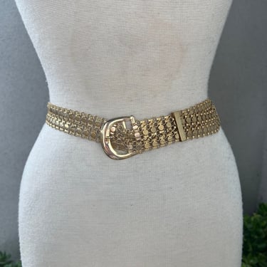 Vintage gold tone mesh round link belt with buckle fits 32” 