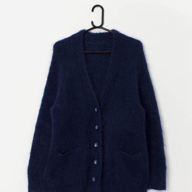 90s vintage handknitted blue longline cardigan with pockets - Small / Medium 