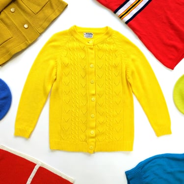 Cozy Vintage 60s 70s Bright Yellow Cardigan Sweater 