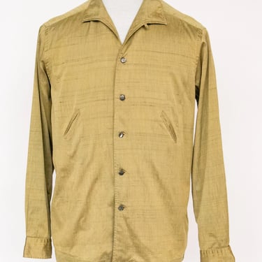 1950s Men's Shirt Raw Silk Sharkskin Golf Button Up M 