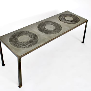 Marc D'Haenens  Embossed Cast Aluminum and Patinated Iron Coffee Table 