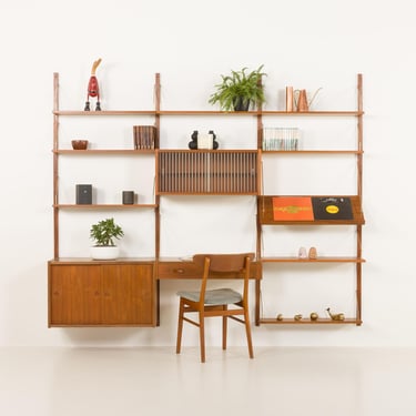 Scandinavian teak wall unit with a desk by Preben Sorensen for PS systems Randers 