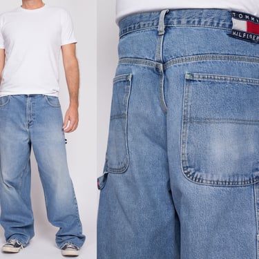 36x34 90s Tommy Hilfiger Carpenter Jeans | Vintage Faded Denim Baggy Streetwear Skater Jeans 