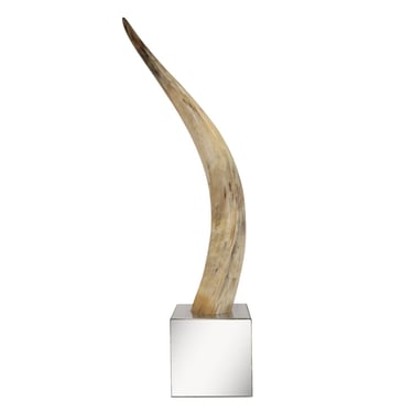 Large Majestic Horn Mounted On A Mirrored Cube Base 1970's