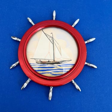 Sailboat Watercolor in Ships Wheel Frame 