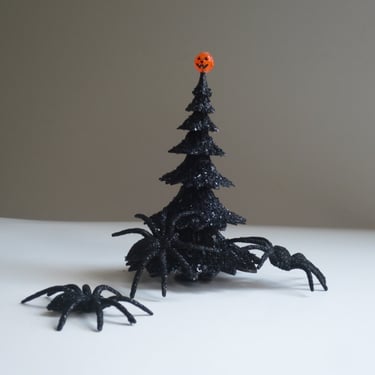 Halloween Glitter Tree 5.5 inches high, Tiered Black Plastic Mini Tree 