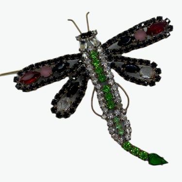 Czech Dragonfly Old Rhinestone Brooch