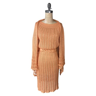 1930s Salmon Knit Dress with Wrap 