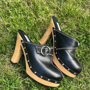 VTG 90s Steve Madden Black Leather Clogs 