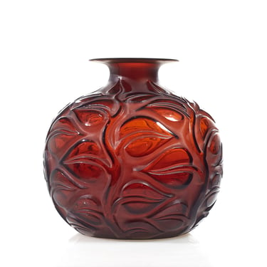 Rene Lalique Amber Red Rare Large Sophora Glass Vase - mcm 