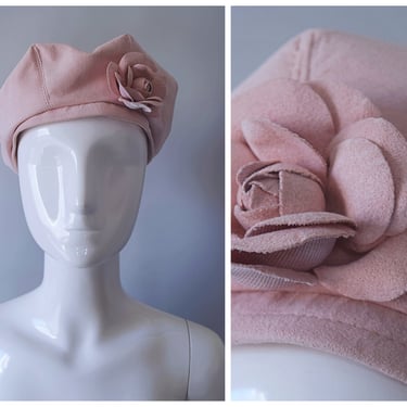 Vintage 1990s Kokin New York Light Pink Hat with Decorative Rossette | retro 90s Y2K 2000s | 