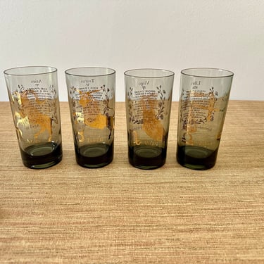 Vintage Zodiac Horoscope Highball Glasses - Aries Taurus Virgo Libra - Sold Individually 