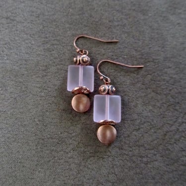Copper and pink frosted glass earrings 