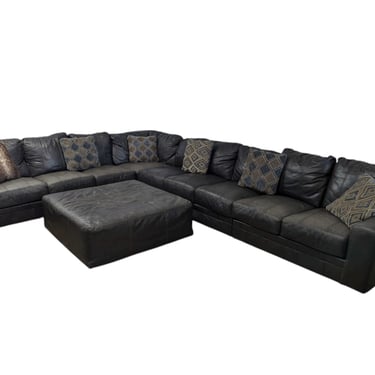 Grey Leather Sectional w/ Ottoman