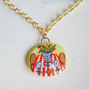 Still Life Ceramic Charm Necklace, Miniature Hand Painted Charm, Porcelain Pendant Necklace, Hand Crafted Charm Necklace, Colorful Tiny Art 
