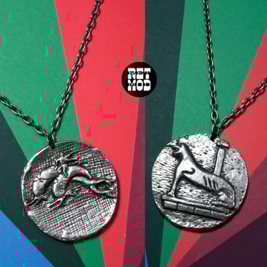 Magical Vintage 70s Silver Egyptian Themed Medallion Pendant Necklace 