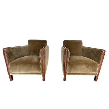 Pair of Vintage Danish Art Deco Club Chairs in Olive Velvet Mohair