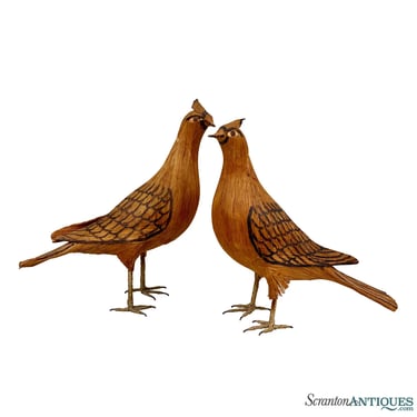 Antique Farmhouse Folk Art Corn Husk Cardinal Bird Sculptures - A Pair