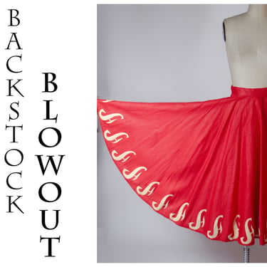 4 Day Backstock SALE - Small - Vintage 1950s Red Cotton Circle Skirt with Painted Hem - Item #20 
