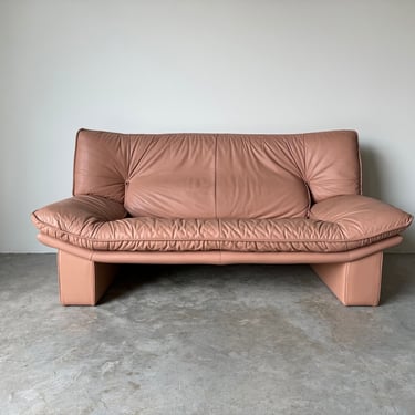 Nicoletti Salotti Italian Post Modern Leather Settee Loveseat Sofa 