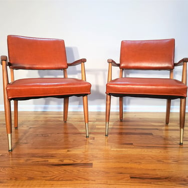 Mid Century Pair of Vinyl Lounge Chairs 