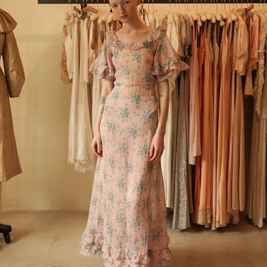 Rare antique 1930s printed organdy floral gown 