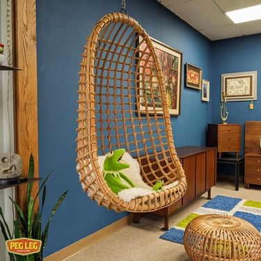 Vintage child-sized rattan hanging chair