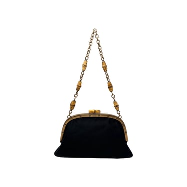Gucci Black Fabric Purse with Bamboo Handle 