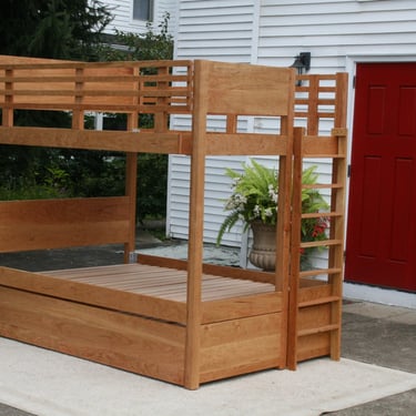 BbSnV02 Solid Hardwood Bunk Bed with options for mattress sizes and wood species - no trundle included 