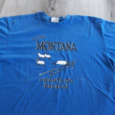 Vintage T-shirt 1980s  I love Montana XL Hanes I wanna go back Fun Tee 
