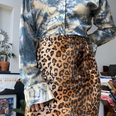 VTG Y2K Fuzzy Leopard Print Pencil Skirt 