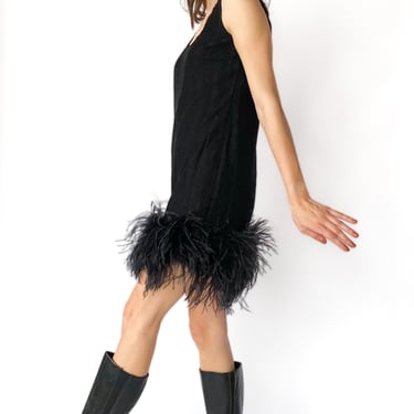 Y2K Moschino Black Feather Dress, sz. S