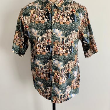 Reyn Spooner Guy Buffit collection Egyptian cotton Parisian bistro scene Hawaiian shirt-Size M 