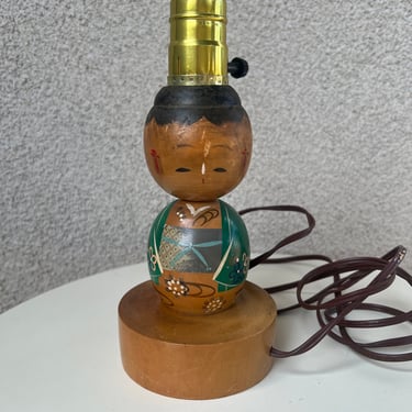 Vintage Japanese Small Lamp Wood Kokeshi Doll 9” 