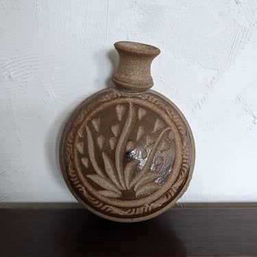 Small Round Southwest Style Stoneware Pottery Flask 
