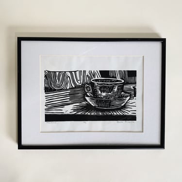 ORIGINAL BLOCK PRINT - Framed // Tea Time art print, signed and numbered 