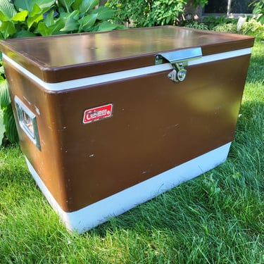 Retro Brown and White Metal Coleman Cooler 