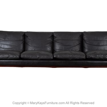 Mid-Century Danish Modern Rosewood Hans Olsen Sofa Couch Black Leather Cushions 