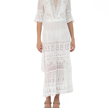 Edwardian White Organic Cotton Voile Dress With Embroidery And Lace 