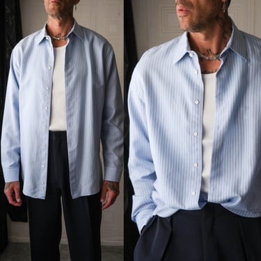 Vintage 90s GIORGIO ARMANI COLLEZIONI Light Blue & Royal Purple Pinstripe Long Sleeve Sleeve Shirt | Made in Italy | 1990s Designer Shirt 