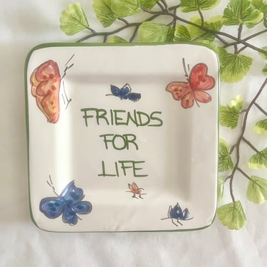 Friends For Life, Trinket Dish, Wall Decor, Butterflies, Hand Painted, Made in Italy, Vintage 