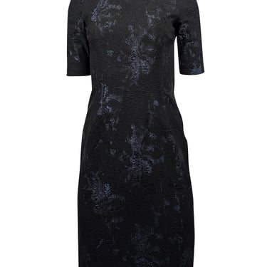 Teri Jon - Black & Metallic Navy Floral Brocade Dress Sz 2