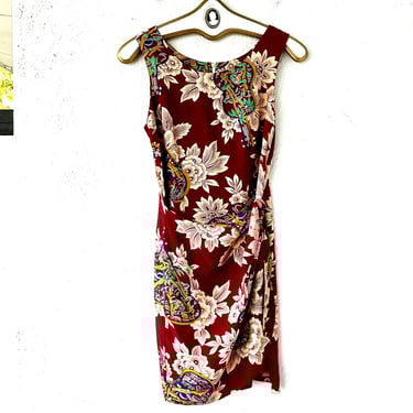 Vintage 90s does 50s Hawaiian Sarong Wiggle Dress Tiki Hawaii Wrap Pin-up Dress 