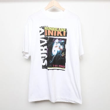 vintage HAWAIIAN Hurricane Iniki oversize 1992 grunge photo pixeled t-shirt -- size large 