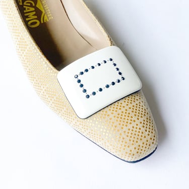 1960s White Shoe Clip | 60s White & Rhinestone Shoe Buckle 