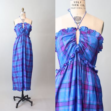 1980s 1980 documented BILL TICE toga silk plaid gown dress small medium  | new spring 